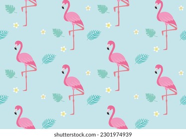 
Flamingo and tropical plant illustration pattern