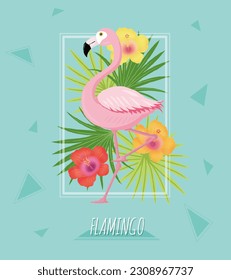 Flamingo and tropical plants design illustration