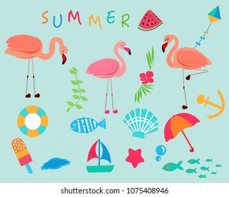 Flamingo with tropical summer colorful summer icon