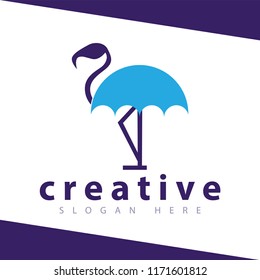 Flamingo Umbrella logo vector template
