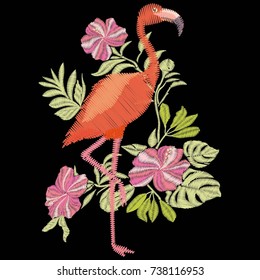  flamingo, vector, bird, embroidery