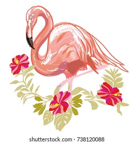  flamingo, vector, bird, embroidery