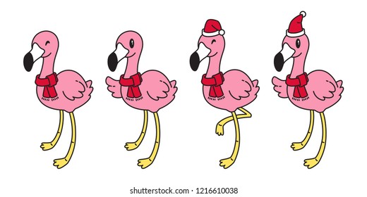 flamingo vector Christmas hat Santa Claus Xmas cartoon character pink flamingos collection illustration Cute animal exotic nature fauna