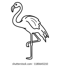 Flamingo. Vector flat outline icon illustration isolated on white background.