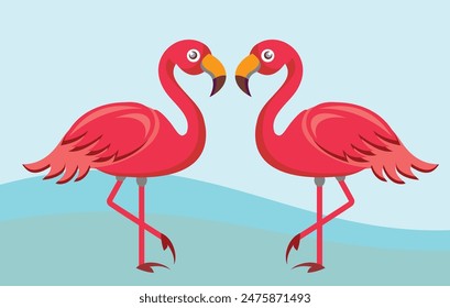 Icono de Vector flamenco, pájaro tropical rosa de dibujos animados, conjunto de animales de verano, lindos personajes de zoológico de fondo. Ilustración de fauna exótica