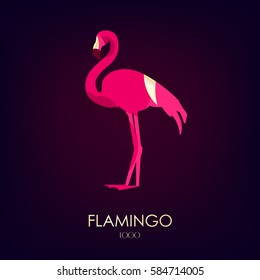 Flamingo vector icon on dark background. Logo. Flat design.