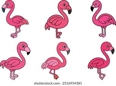 Flamingo Vector Illustration - Cartoon, Clipart, Line Art Design for Print and Digital Use