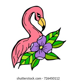 Flamingo vector illustration. Doodle. Design icon, print, logo, poster, symbol, decor, textile, paper.