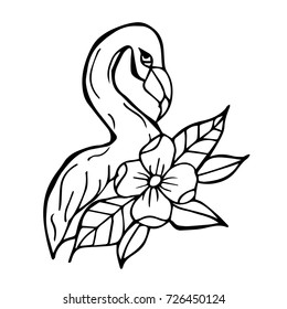 Flamingo vector illustration. Doodle. Design icon, print, logo, poster, symbol, decor, textile, paper.