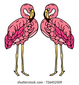 Flamingo vector illustration. Doodle style. Design icon, print, logo, poster, symbol, decor, textile, paper.