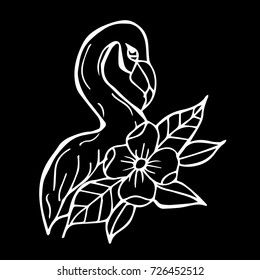 Flamingo vector illustration. Doodle style. Design icon, print, logo, poster, symbol, decor, textile, paper.