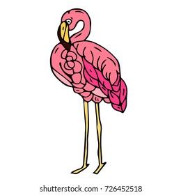 Flamingo vector illustration. Doodle style. Design icon, print, logo, poster, symbol, decor, textile, paper.