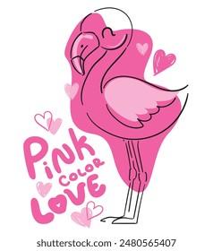 Flamingo, Ilustración vectorial, dibujo a mano, color rosa