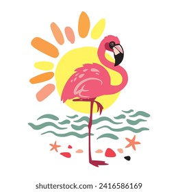 Flamingo vector illustration isolated on white background. Tropical summer design.