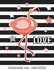 Flamingo vector, illustration. lines. design for fabric and decor 