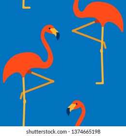 Flamingo vector seamless pattern. Vivid colors flat style flamingo repeatable illustration. Exotical tropical red bird isolated on bright background.