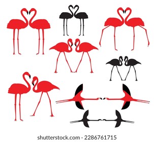 Flamingo vector and Silhouettes isolated on white.