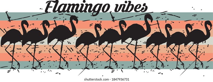 flamingo vibes text print vintage effect for tee, background