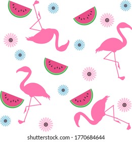 Flamingo and watermelon seamless pattern background illustration material