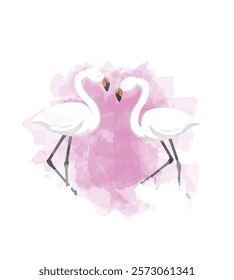 Flamingo White Valentine Day Animal Symbol of Love Postcard Watercolor Vector Illustration