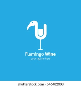 Flamingo Wine Logo Design Template. Vector Design Illustration