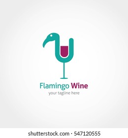 Flamingo Wine Logo Design Template. Vector Design Illustration