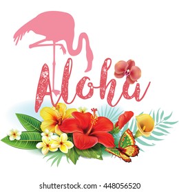 Flamingoes and Arrangement from tropical flowers