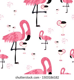 Flamingo.Pink Flamingo cocktail on light background.Vector illustration.Pattern.