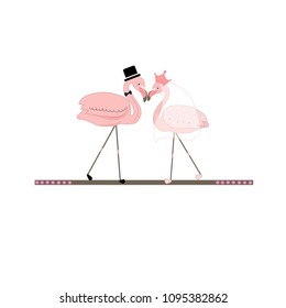 Flamingos. Bride groom. Wedding invitation