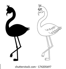 Flamingos cartoon - vector outline, isolated on white background, eps10, vector art image illustration