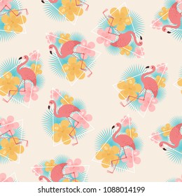 Flamingos exotic seamless pattern. Vector seamless wallpaper.