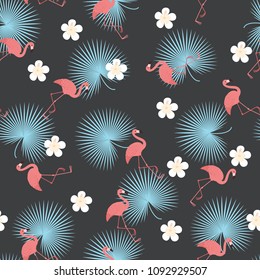 Flamingos exotic seamless pattern. Vector seamless wallpaper.