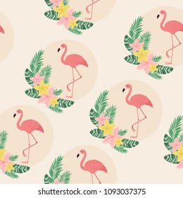 Flamingos exotic seamless pattern. Vector seamless wallpaper.