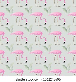 Flamingos exotic seamless pattern. Vector seamless wallpaper