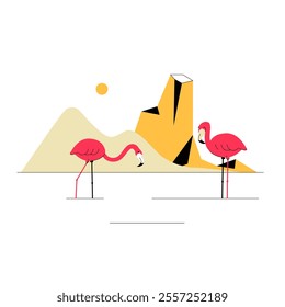 Flamingos In Flat Vector Illustration Symbolizing Tropical Habitat, Wildlife, And Natural Beauty, Isolated On White Background