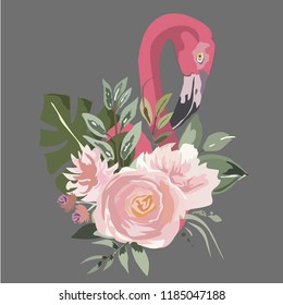 Flamingos in flowers3 vector