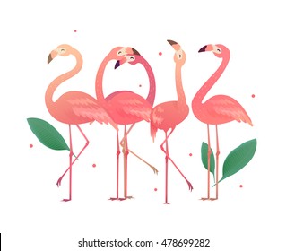 Flamingos in the form of numbers 2017. Birds to the New Year holiday. Tropical new year.