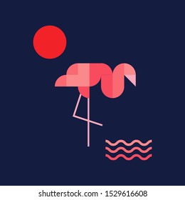 Flamingos of geometric shapes. Cute cartoon. Vector illustration for web design or print.