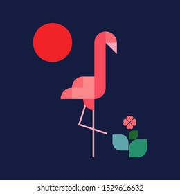 Flamingos of geometric shapes. Cute cartoon. Vector illustration for web design or print.