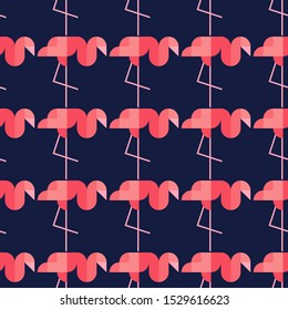 Flamingos of geometric shapes. Seamless patter. Cute cartoon. Vector illustration for web design or print.