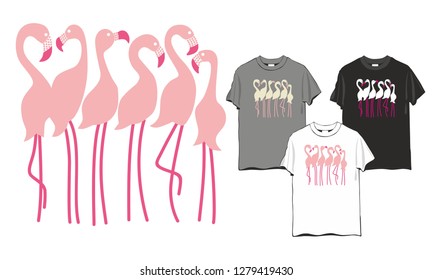 Flamingos group - T-shirt designe vector,  two colors, ready for printing