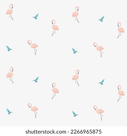 Flamingos and hummingbirds, minimalistic seamless pattern with vector hand drawn illustrations


