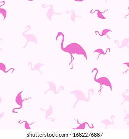 Flamencos aislados en un fondo rosa. Un pájaro exótico. Silueta de flamenco, ilustración vectorial. Patrón transparente de flamingo rosa en el vector