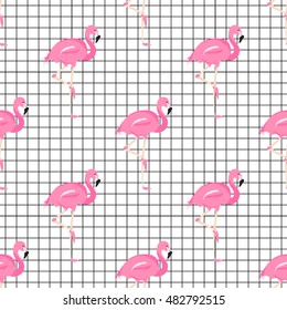 Flamingos on tiled background. Seamless background