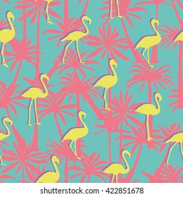 flamingos and palm trees - vector illustration
