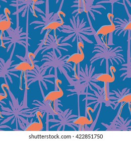 flamingos and palm trees - vector illustration
