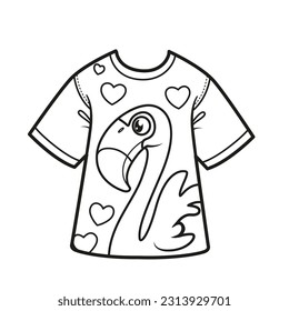 Flamingos print on T-shirt outline for coloring on a white background