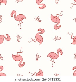 flamingos and red coquette bows seamless pattern. light background. summer pattern. for Prints, Wrapping Paper, Wallpaper, Textiles, Stationery, and Fabric