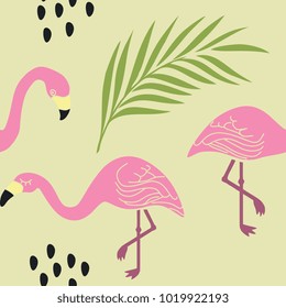 Flamingos seamless cute drawing illustration.