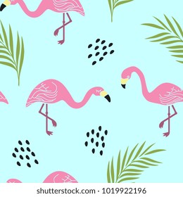 Flamingos seamless cute drawing illustration.